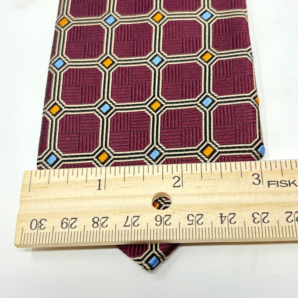 JOS A BANK Heritage Collection Burgundy Silk Geometric Handmade Necktie - Picture 5 of 6